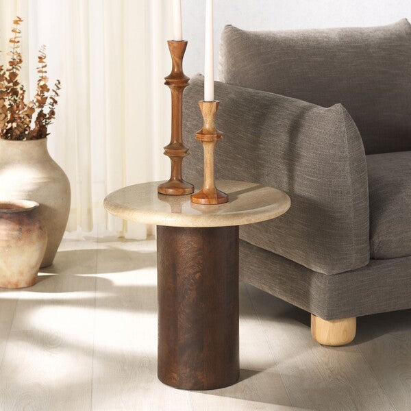 Jennamira Travertine Top Accent Table