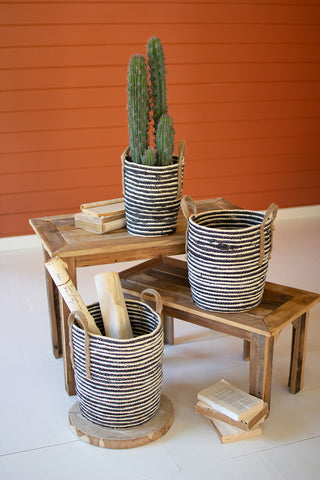 black and tan striped baskets 