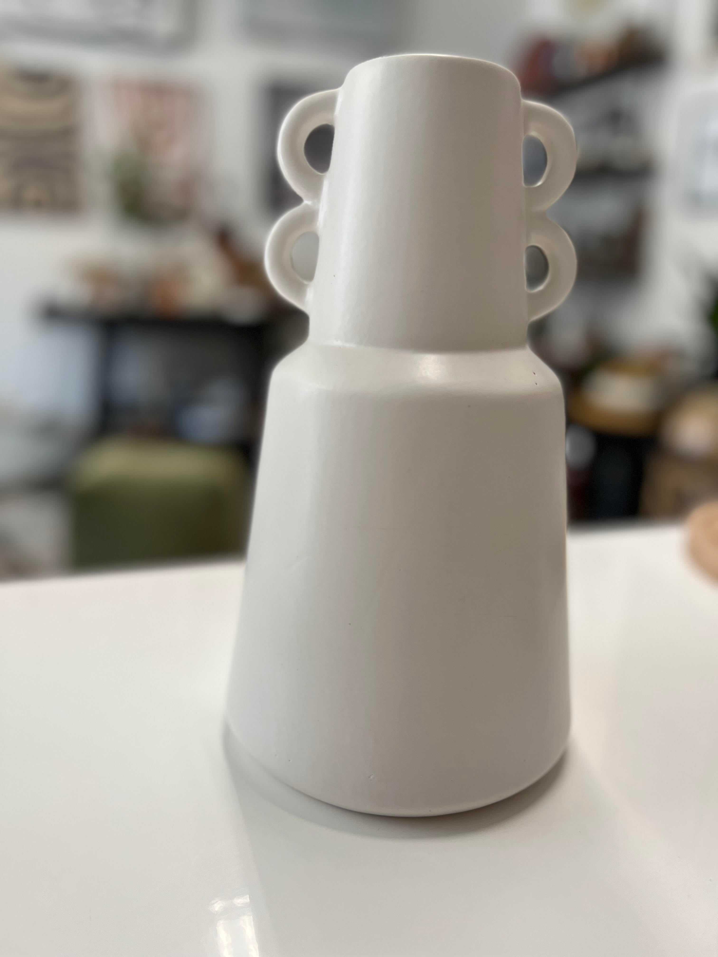 White Ceramic Vase with Handles 