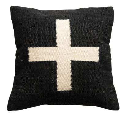 Wool Blend Pillow with Swiss Cross