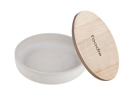 Cement Serving Bowl with Wood Lid