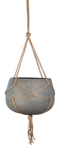 GRAY LIGHTWEIGHT CEMENT POTS WITH ROPE HANGERS