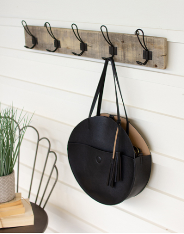 Wooden Rack w/ Metal Hooks