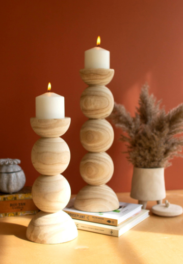 S/2 Wood Candle Holder