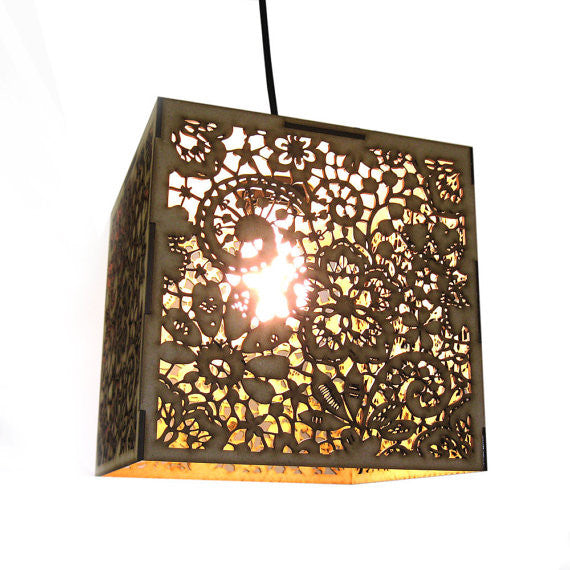 Wood Lace Pendant Light with Hinged Wall Extension