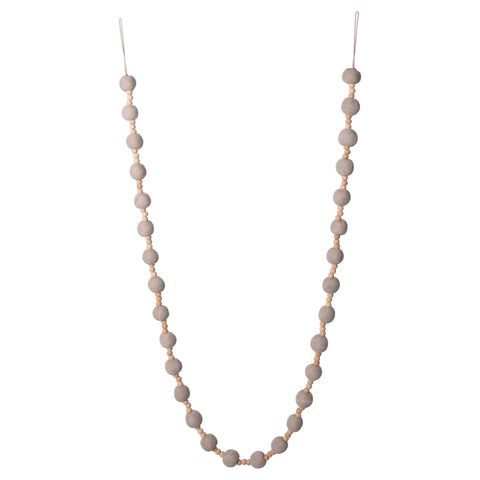 GRAY WOOL BALLS / TAN WOOD BEADS