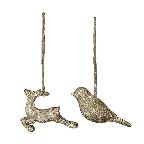 GOLD GLITTER BIRD AND DEER